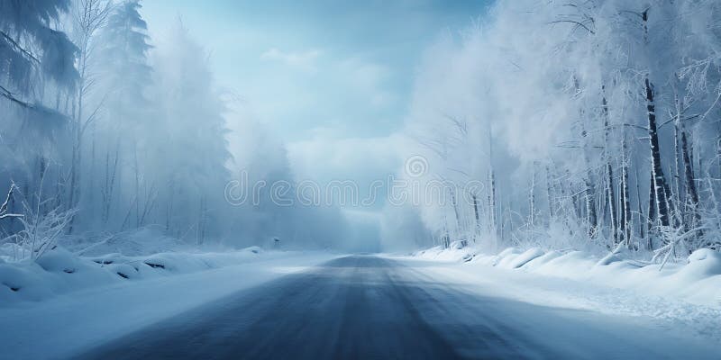 Winter snow landscape road. in the snowy forest vector illustration