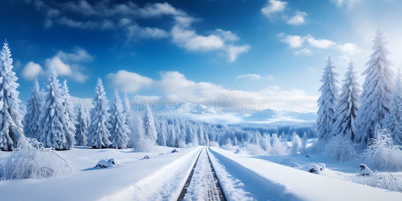 Winter snow landscape road. in the snowy forest vector illustration