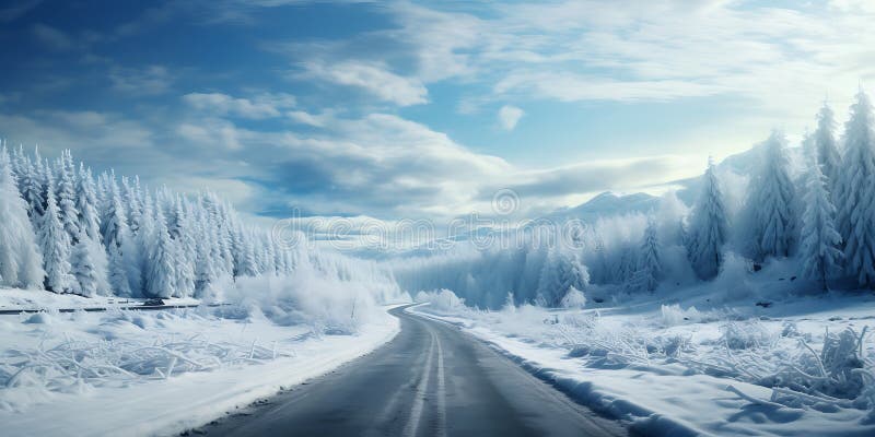 Winter snow landscape road. in the snowy forest stock illustration