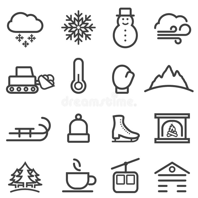 Winter and snow seasonal Christmas web line icon set. Winter and snow seasonal Christmas web line icon set