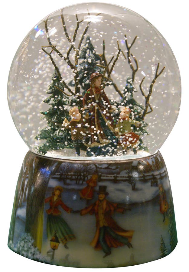 Isolated view of an elegant snowglobe with old-fashioned skaters. Isolated view of an elegant snowglobe with old-fashioned skaters