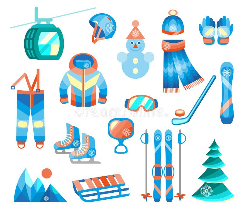 Winter Sports And Fun Color Flat Icons Set Stock Vector - Illustration ...