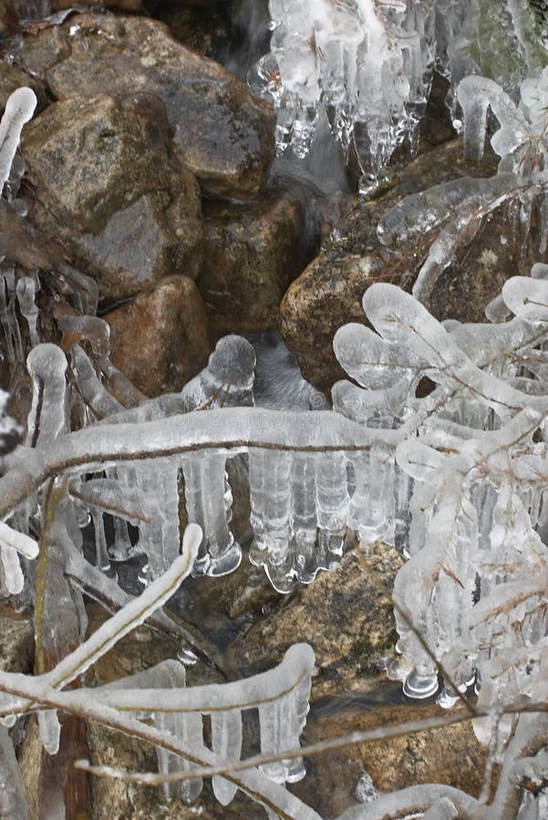 Winter stream with water, snow, icicles and stones 5.