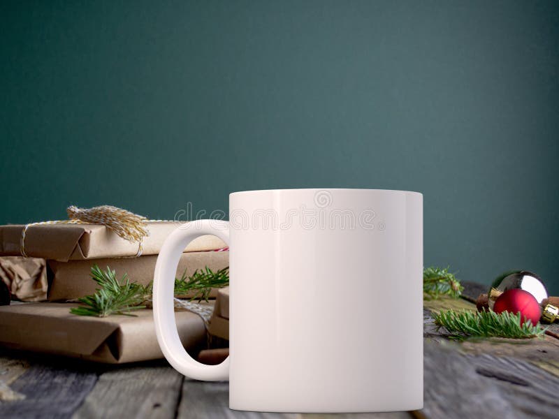 Winter styled white blank coffee mug to add custom design or quote. royalty free stock photos Winter styled white blank coffee mug to add custom design or quote. royalty free stock photos