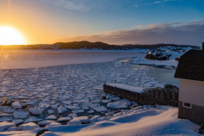 Winter Sun Sets Over Ocean Bay NL Canada Stock Image - Image of landscape, shore: 137717897