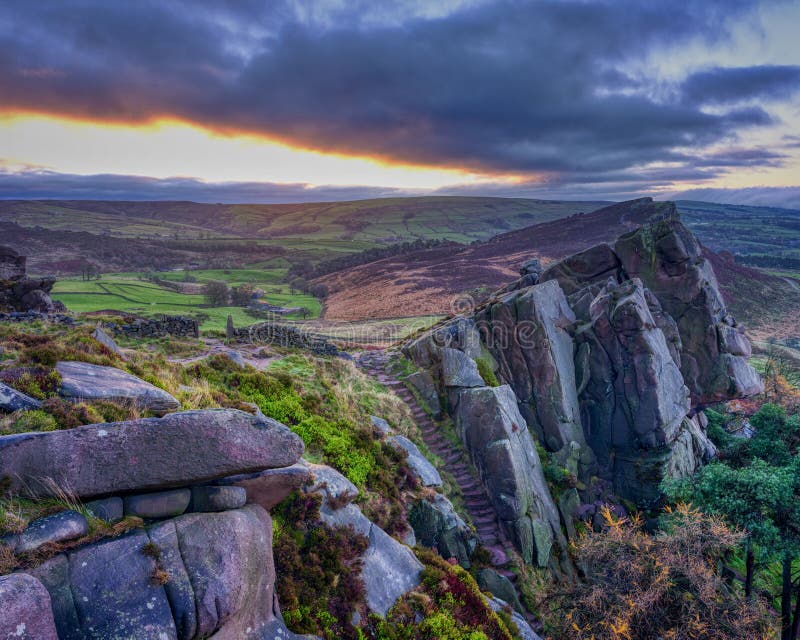 Winter sunrise over the Roaches near Leek in the Peak District National Park