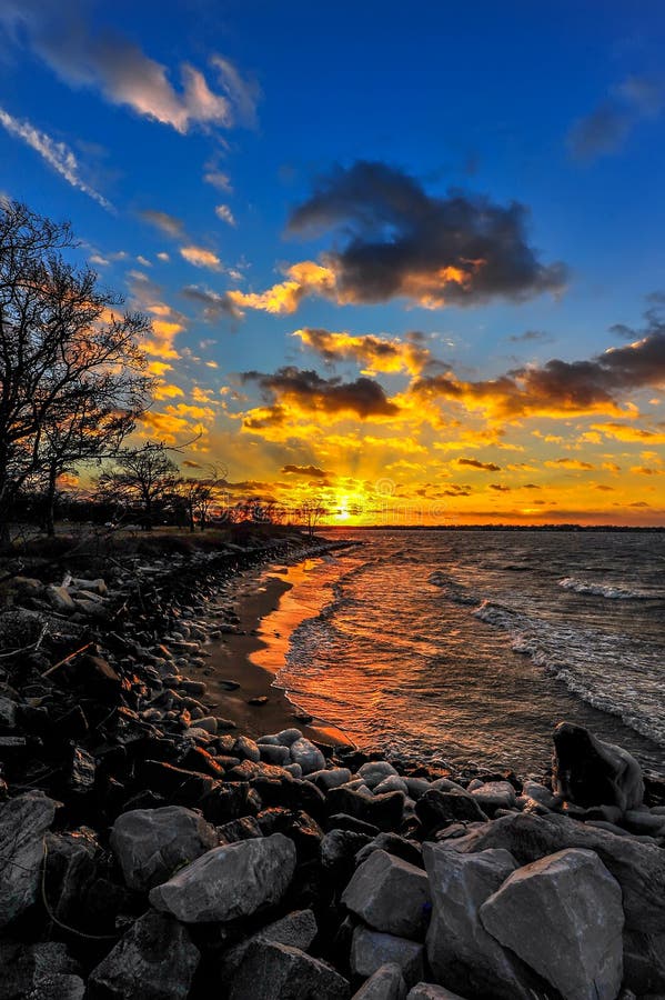 Winter sunset on a Chesapeake Bay beach