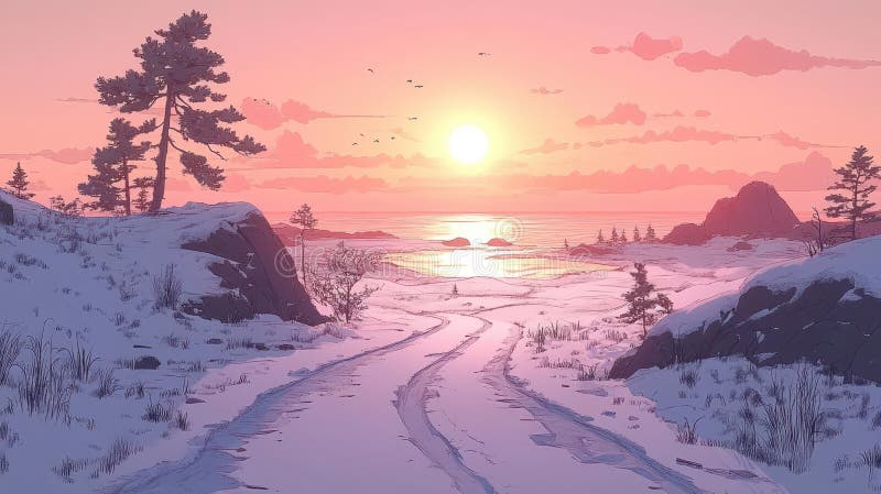 Winter Sunset Coastal Path royalty free stock image