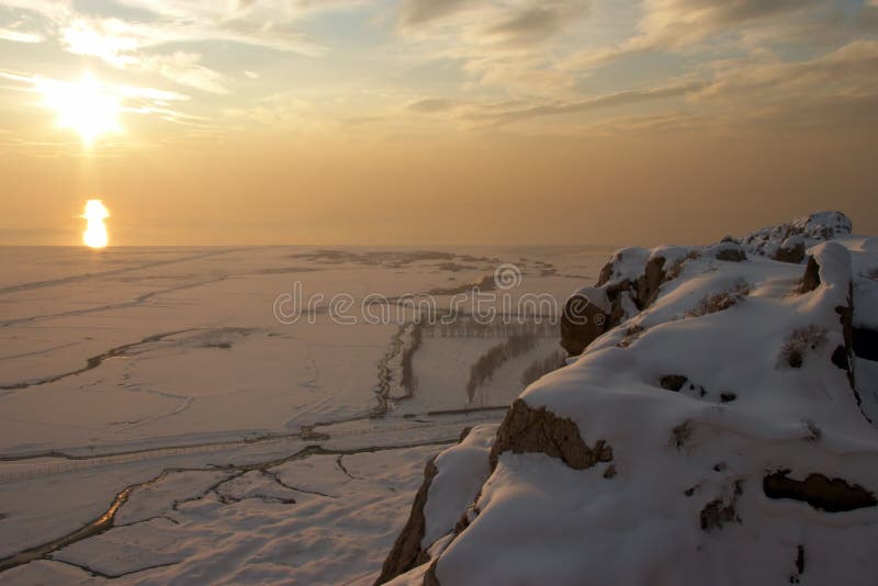 Golden winter sunset, Van Lake, Eastern Turkey