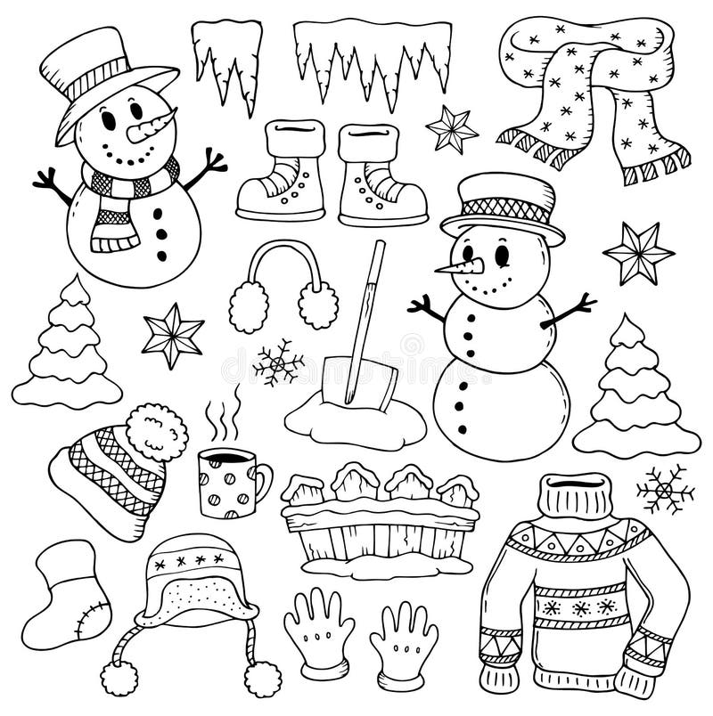Winter theme drawings 1 stock vector Illustration of snowman 80380349