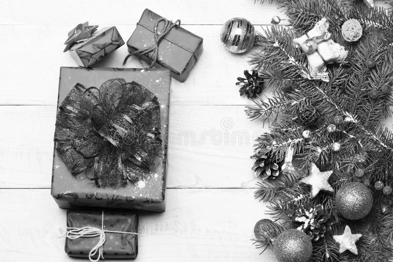 Winter time and New Year card concept. Present boxes royalty free stock photos