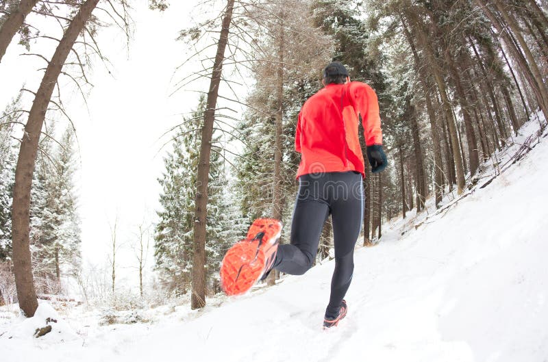Winter trail running royalty free stock photo