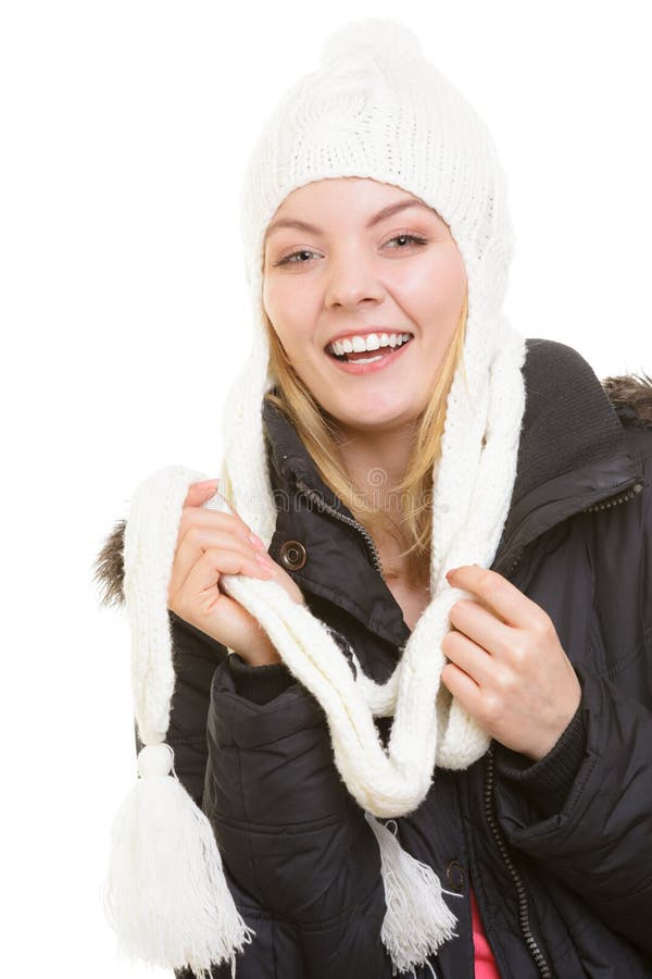 Winter Vacation. Cheerful Girl in Warm Clothes. Stock Photo - Image of ...