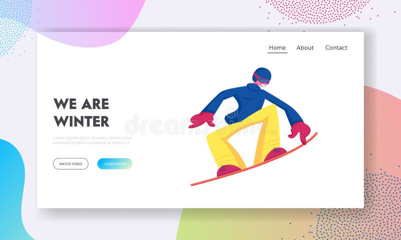 Winter Vacation Extreme Sports Activity Website Landing Page. Sportsman Snowboarding and Making Stunts on Mountain Ski vector illustration Winter Vacation Extreme Sports Activity Website Landing Page. Sportsman Snowboarding and Making Stunts on Mountain Ski vector illustration