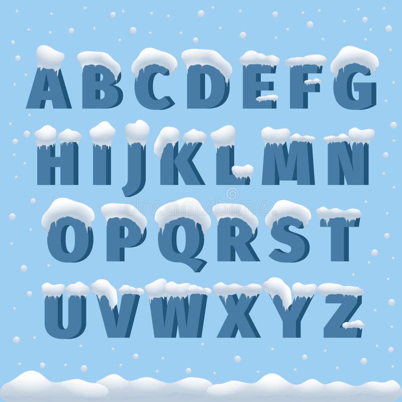 Winter vector alphabet with snow