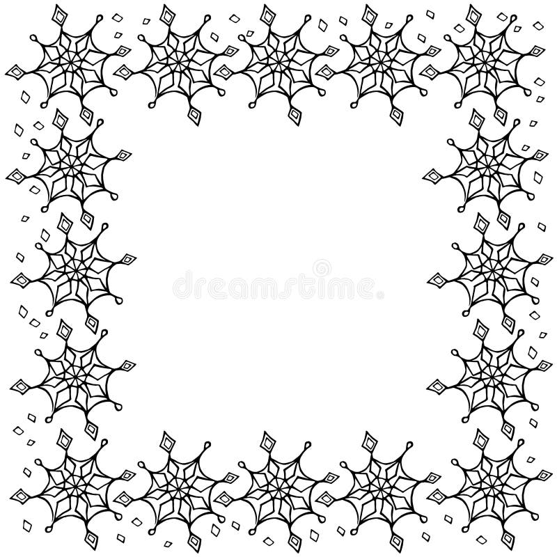 Winter Vector Frame of Simple Primitive Black Snowflakes. Hand Drawn ...