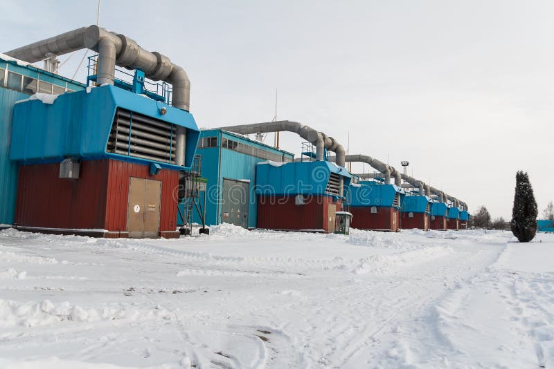 Winter View on Gas Compressor Station in Ukraine. the Equipment at Gas