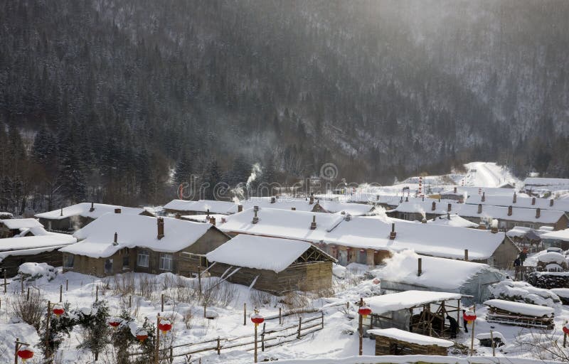 Winter village stock image