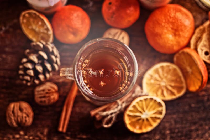 Winter Warming Tea with Cloves and Lemon Stock Photo Image of cone, glass 172787896