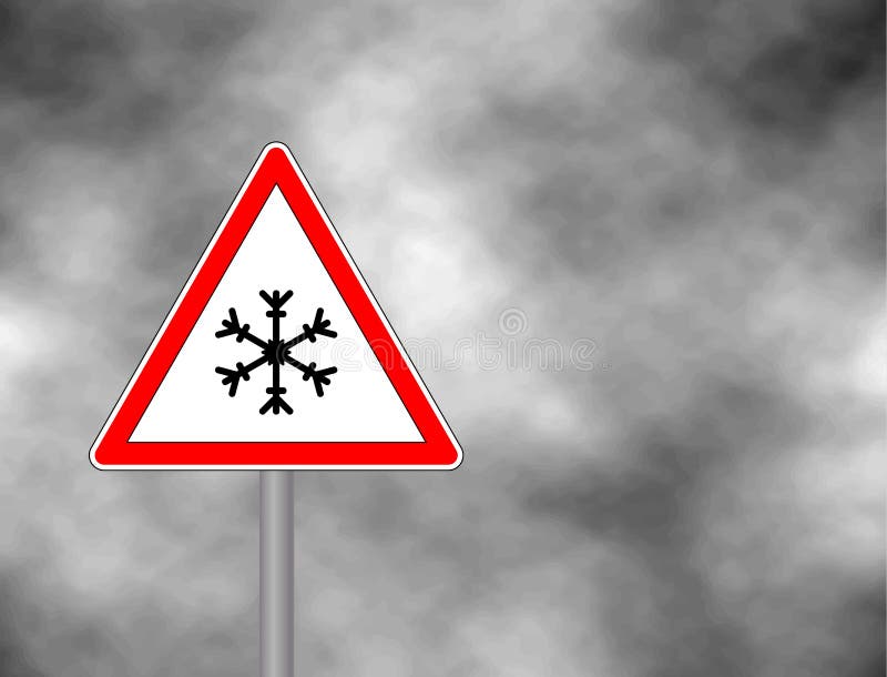 Winter Warning Sign Shows Danger of Ice and Snow at Street, Highway or