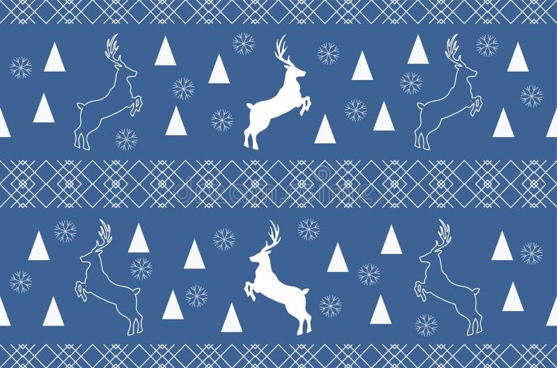 Winter Weihnachten nahtlose blaue Reh- und Dreieck-Muster Hintergrund Vector Illustration vektor abbildung
