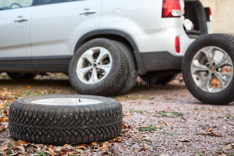 Winter Wheels and Tyres for Suv Car for Changing Stock Image Image of