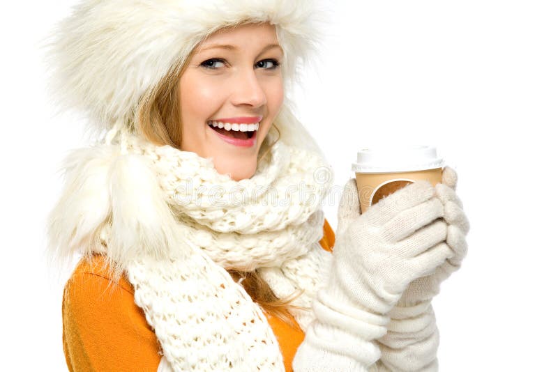 Winter woman with coffee stock photo. Image of coffee - 22669902