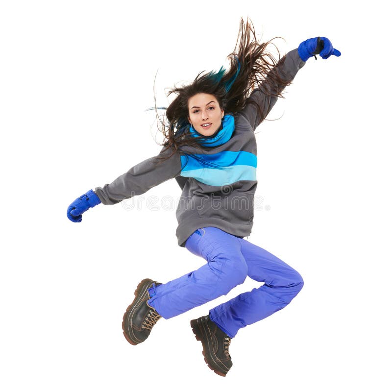 Winter woman jumping