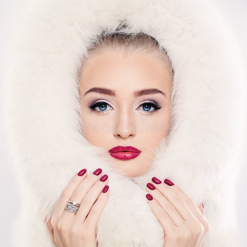 Winter Woman in White Fur stock image. Image of lady - 65755507