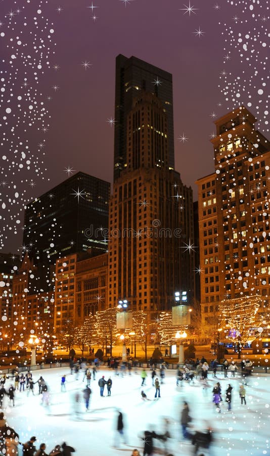 Winter wonderland - Chicago iceskating cityscape.