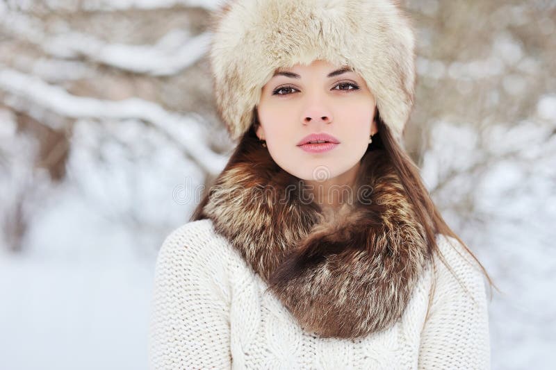 Winter Young Woman Portrait Outdoor Stock Photo - Image of relax ...