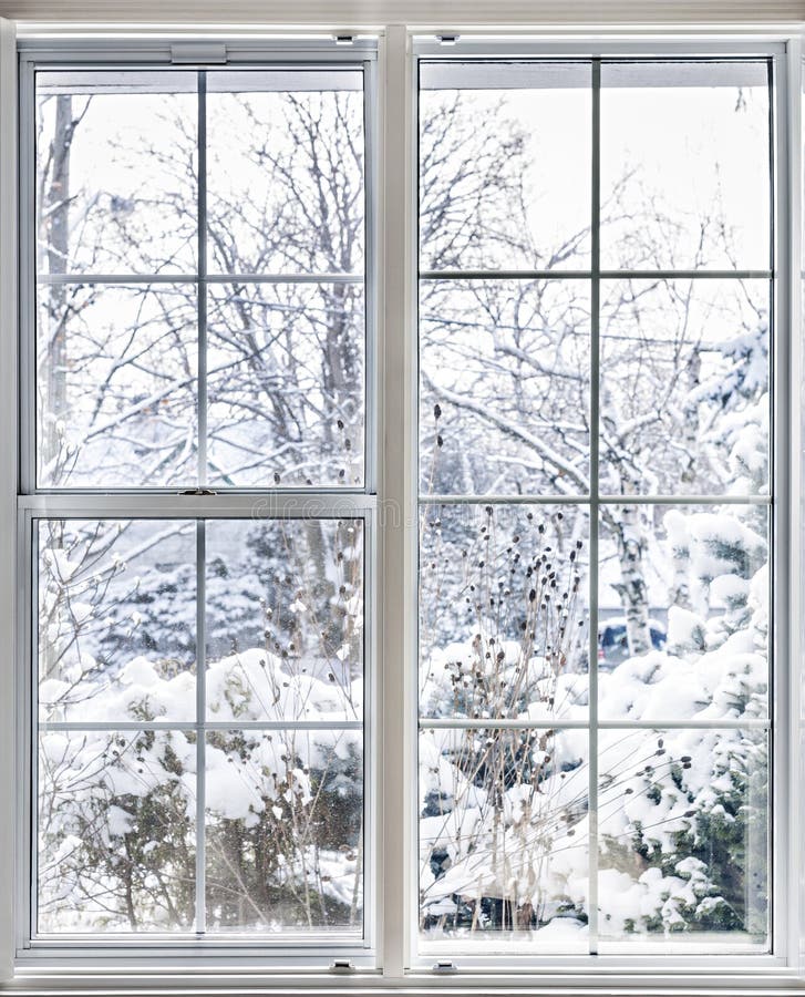 Winteransicht Durch Fenster Stockbild Bild von