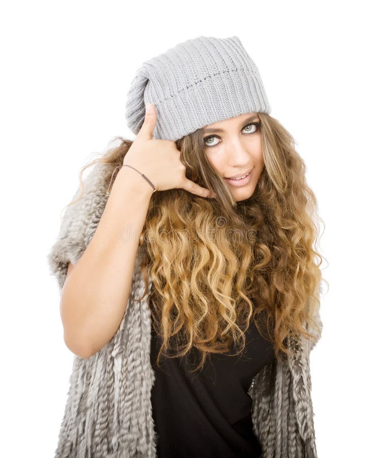 Winterkleid für ein Call-Center-Mädchen lizenzfreie stockbilder Winterkleid für ein Call-Center-Mädchen lizenzfreie stockbilder