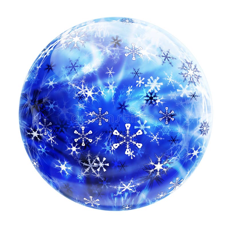 Shiny glass winter ball saturated with snowflakes. Shiny glass winter ball saturated with snowflakes