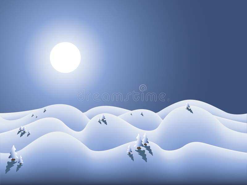 Winterland with moon and snow