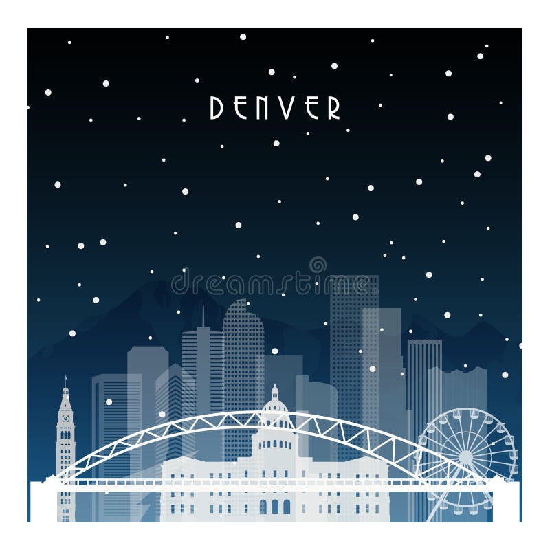 Winter night in Denver. Night city in flat style for banner, poster, illustration, background. Winter night in Denver. Night city in flat style for banner, poster, illustration, background.