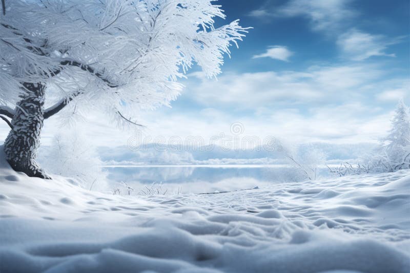 In winters time, a tranquil snow covered space emerges beautifully stock illustration