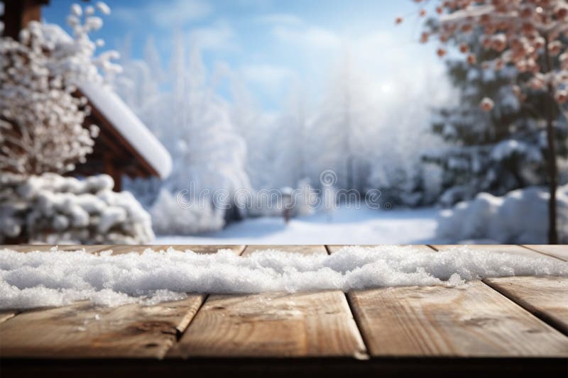 Winters tranquility wooden table adorned with snow, awaiting occupants vector illustration