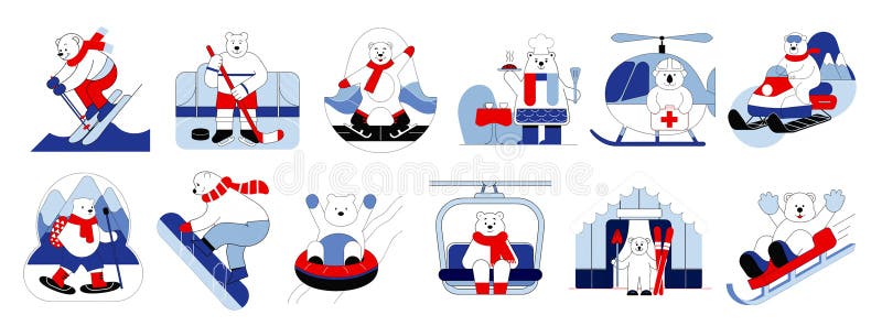 Wintersport Eisbären Zeichen setzen generierte Abbildung stock abbildung