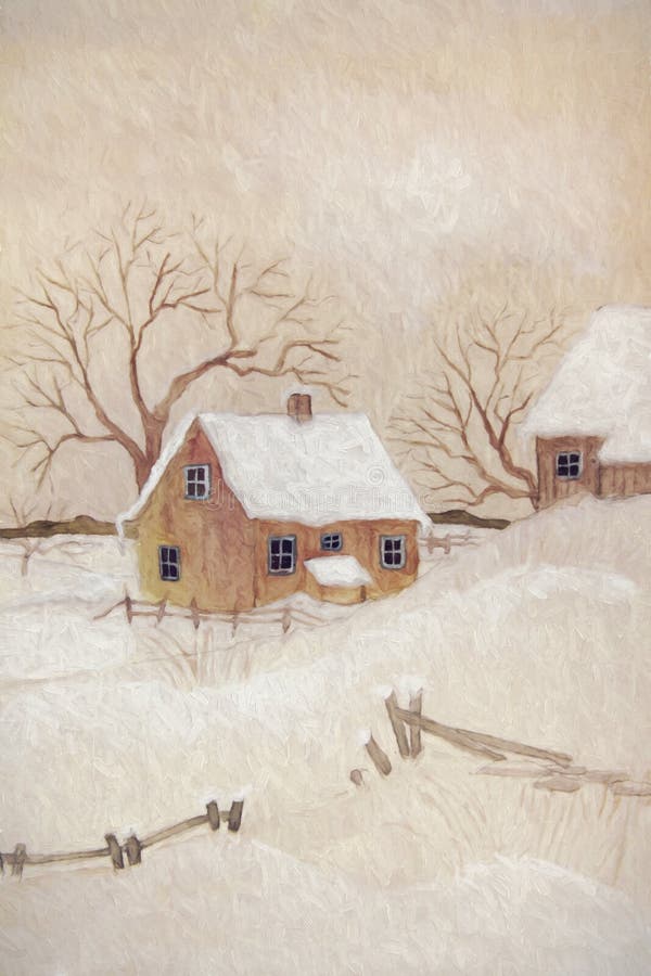 Winterszene mit Bauernhaus lizenzfreie abbildung Winterszene mit Bauernhaus lizenzfreie abbildung