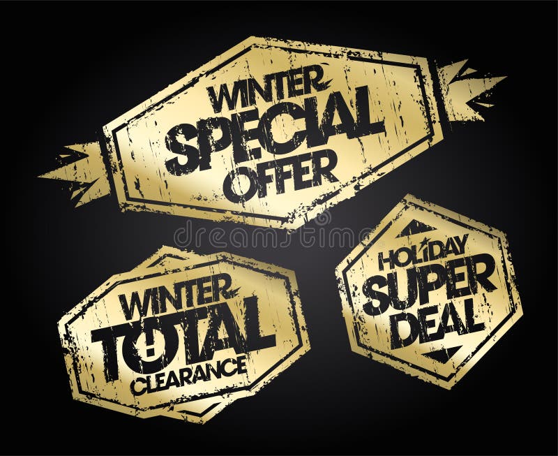 Winterverkauf goldene Gummistempel Vektorset Winterangebot stock abbildung