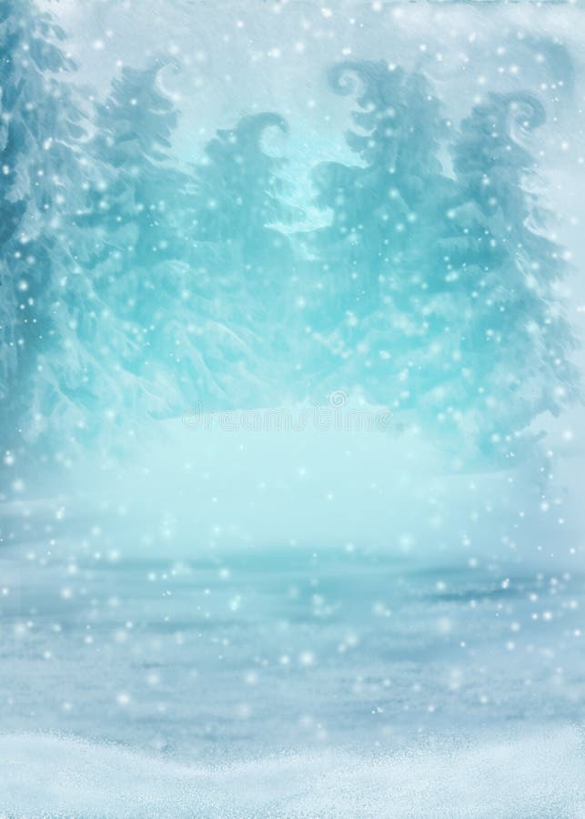 Winterwald im Schnee in einer blauen Farbe mit magischen Bäumen und fallenden Flocken des Schnees stock abbildung Winterwald im Schnee in einer blauen Farbe mit magischen Bäumen und fallenden Flocken des Schnees stock abbildung