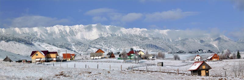 Wintry panorama of Piatra Craiului Mountains