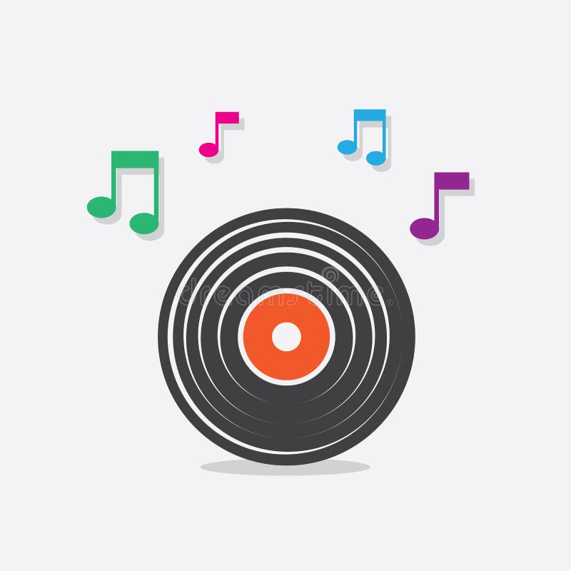 Vinyl record icon with music notes. Vinyl record icon with music notes