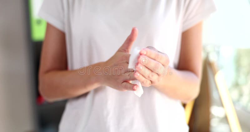 We wipe our hands with a disposable antibacterial wet towel