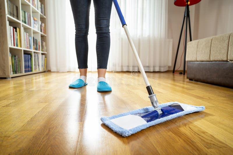 Wiping a Floor with a Floor Wiper Stock Image - Image of help, dusting ...
