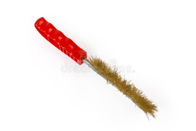 Wire Brush with Brass Corrugated Wire and Plastic Handle Stock Photo