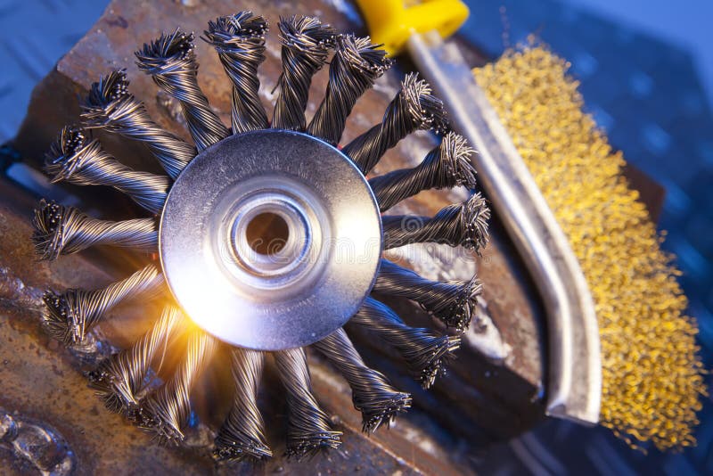 Wire Brush for Mechanical Cleaning of Metal Stock Photo Image of turn