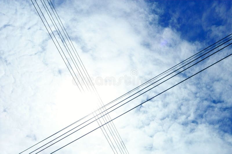 Wire Cable, Blue Sky and White Cloud. Beautiful Background Stock Image Image of cable, light