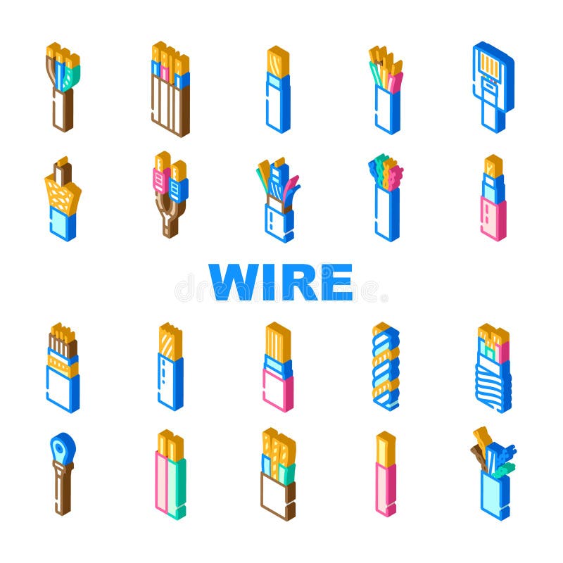 wire cable cord icons set vector stock illustration